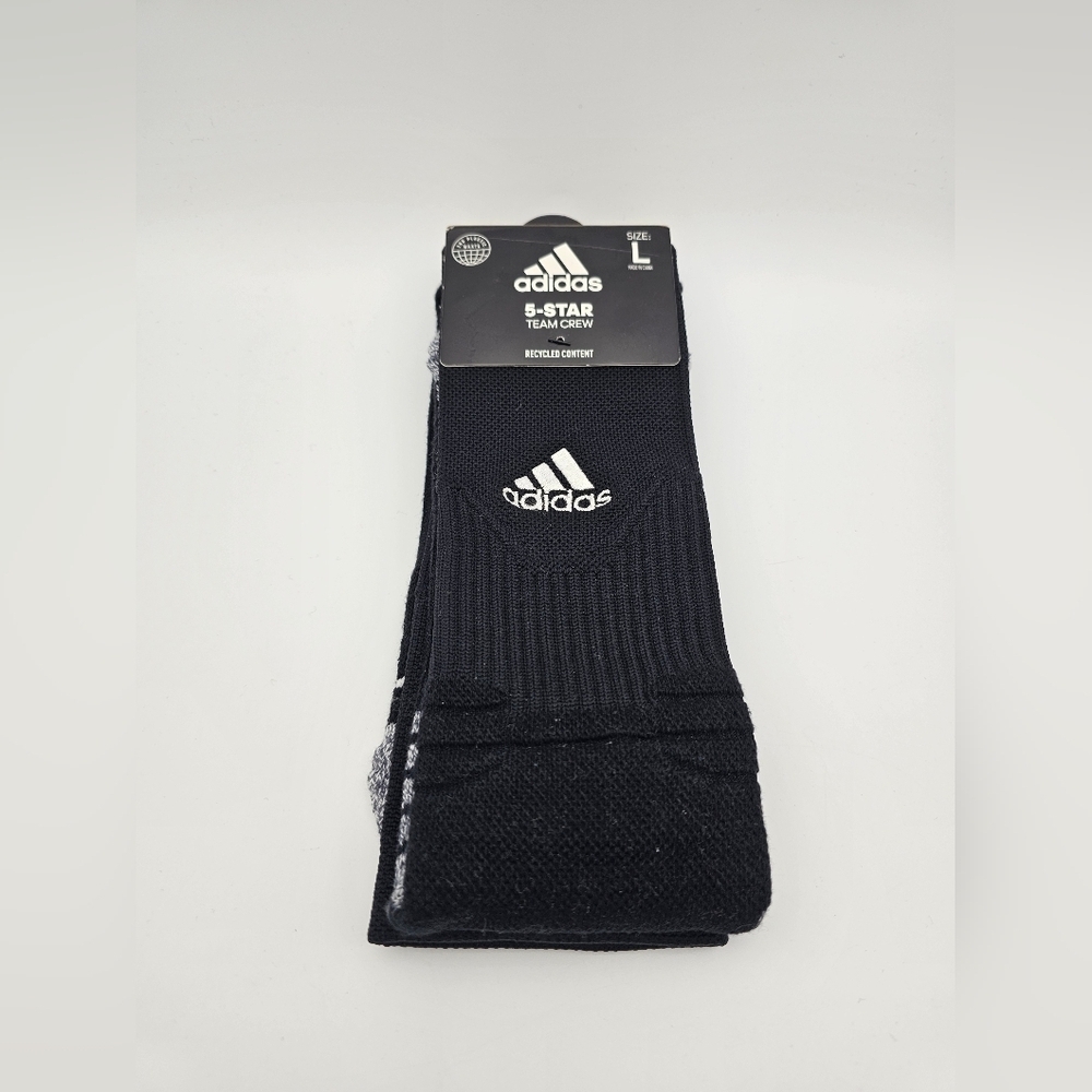Adidas 5-Star Team Cushioned Crew Socks Black/White Mens Size Large